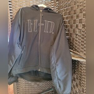 Harley Davidson Men's Black Windproof Fleece Hooded Hoodie Jacket Coat X-Large